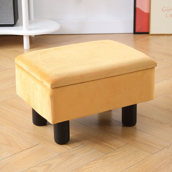 Foot Stool Ottomans Linen Footrest Storage Ottoman Step Stool Seat with Solid Wood Legs Modern Accent Stools for Couch Living Room Yellow