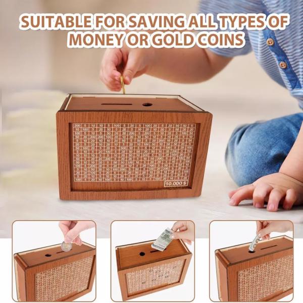 Wooden Money Bank With Counter Money Piggy Bank 10000 Saving Challenge Save Box