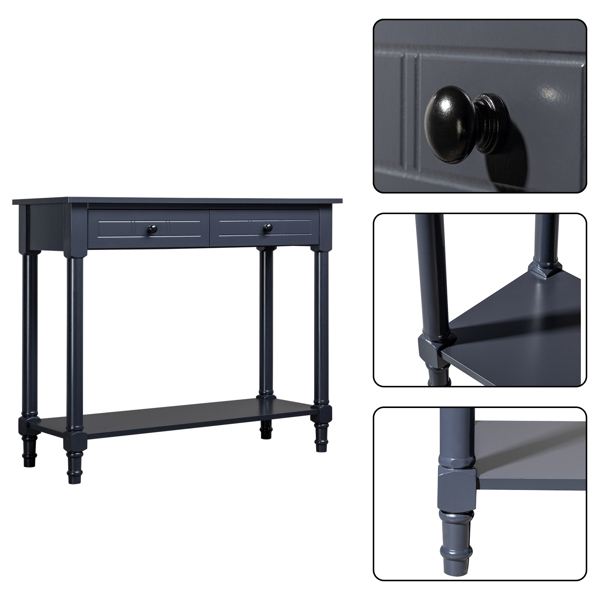 2-Tier Console Table with 2 Drawers， Console Tables for Entryway, Sofa Table with Storage Shelves, Entryway Table Behind Sofa Couch, for Living Room, Kitchen, Black