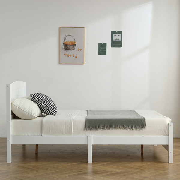 FCH Full Pine Single-Layer Core Vertical Stripe Full-Board Curved Bed Head With The Same Bed Foot Wooden Bed White