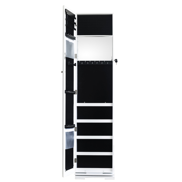 360 Degree Rotation Full-Body Mirror Cabinet PVC Film Moisture-Proof Dressing Mirror Cabinet Super Storage Jewelry Storage Mirror Cabinet White