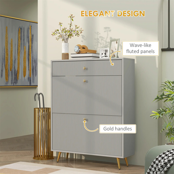 Gray shoe cabinet with adjustable shoe rack