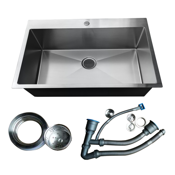 33Inch Top mount Kitchen Sink Drop-in, Farmhouse Kitchen Sink with Sink Protector 18 Gauge, Workstation Sink, Stainless Steel Single Bowl Kitchen Sinks for RV, Travel Trailer, Garage, 33x22x9