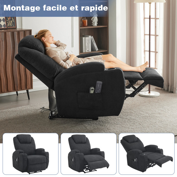 1pcs black fabric electric flat functional chair with 2-point massage belt heating 120kg indoor functional chair