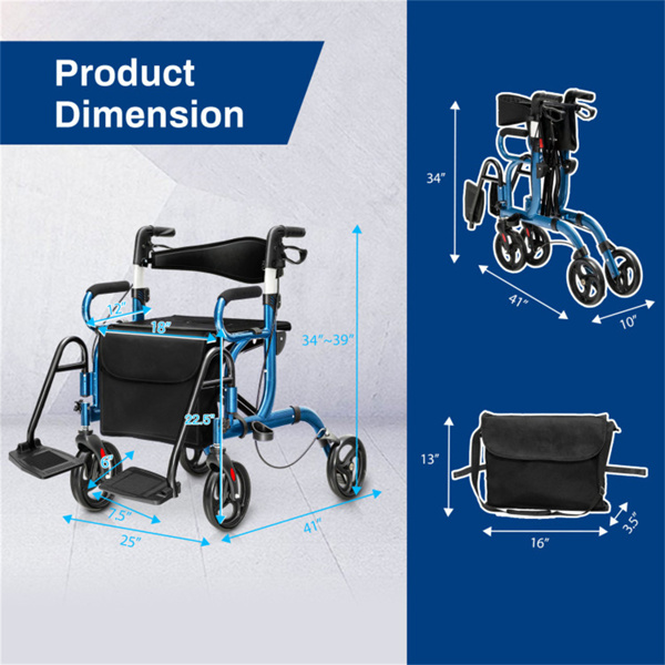 Practical Folding Rolling Walker Transport Wheelchair 