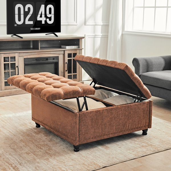 Sitzbank Mit Stauraum, Storage Ottoman Coffee Table, Bauch als Couchtische, Schemel und Schreibpult,Polsterbank Sitzhocker Sitztruhe Belastbar bis 91 x 91 x 53 cm, Für Wohnzimmer