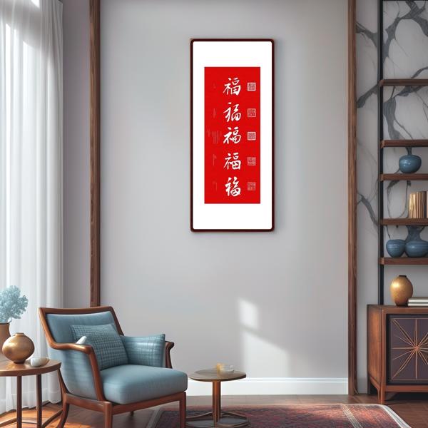  WufuTayin Energy Painting Chinese traditional Painting wall art, wood framed for home living room, study room, office, restaurant Business Red size 43.7*19.29inch (111X49cm)