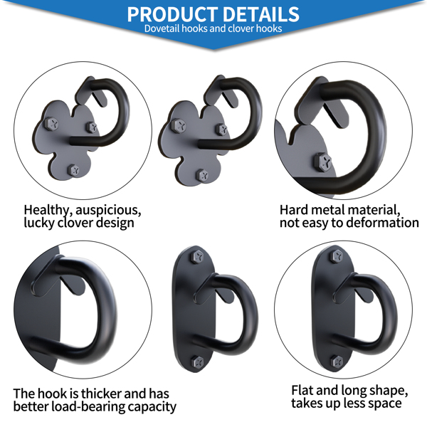 6-piece ceiling hooks Anchor point Resistance Band Hooks Heavy Duty hanger Resistance Band Wall anchors Exercise anchor hammock hooks Heavy duty wall hooks Titanium steel black