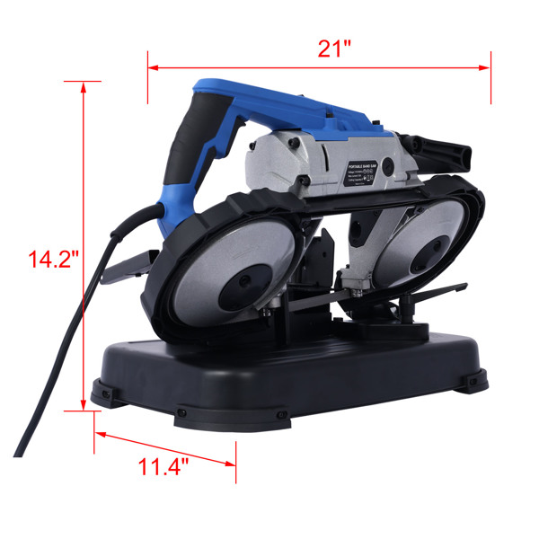 High-Performance Portable Band Saw with Removable Stainless Steel Base, 45°-90° Cutting, 10A 1100W Motor, 5-inch Depth Cut,