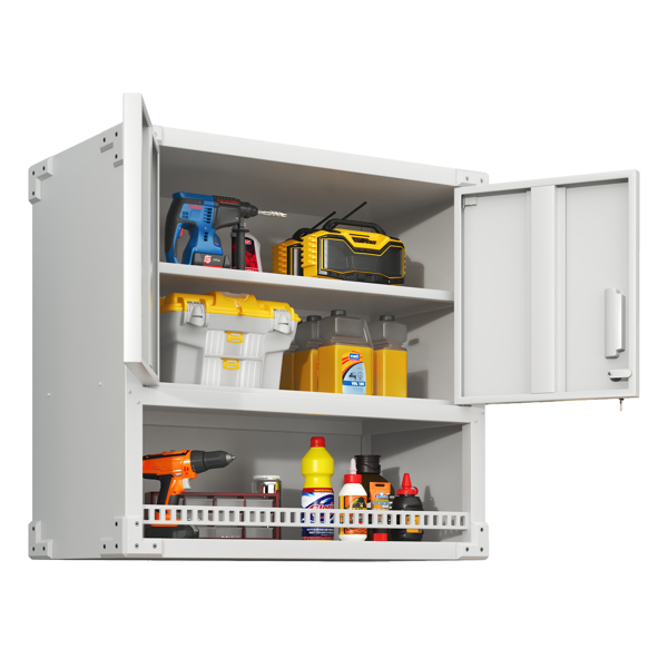 Metal Wall-Mounted Tool Storage Cabinet with Locking Door and 1 Shelf 1 Opened Drawer for Garage Warehouse,Office,Assembly Required