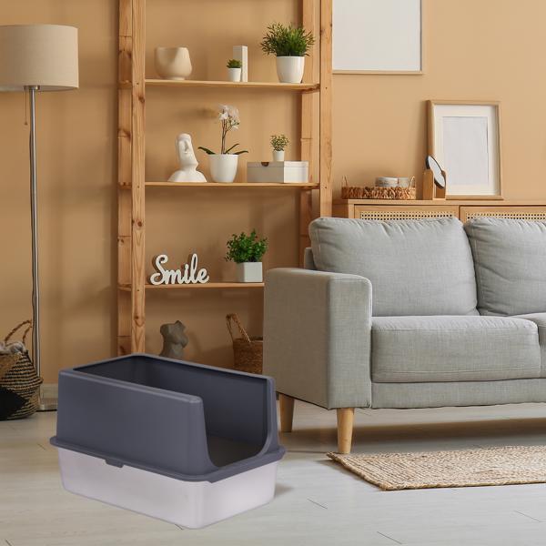 XL Stainless Steel Cat Litter Box with Lid, Extra Large Litter Pan with High Sides, Easy Cleaning, Include Double Layer Litter Mat and Scoop, Gray