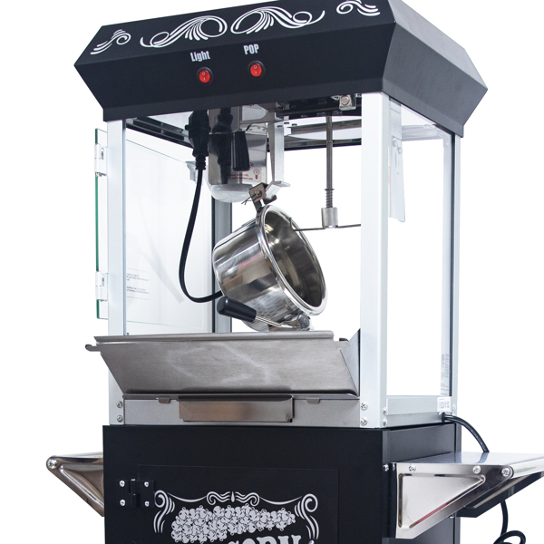 Popcorn Machine with Cart – 6oz Popper with Stainless-steel Kettle, Heated Warming Deck, and Old Maids Drawer,Black 