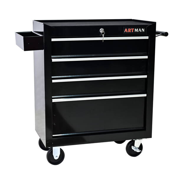 4 DRAWERS MULTIFUNCTIONAL TOOL CART WITH WHEELS-BLACK