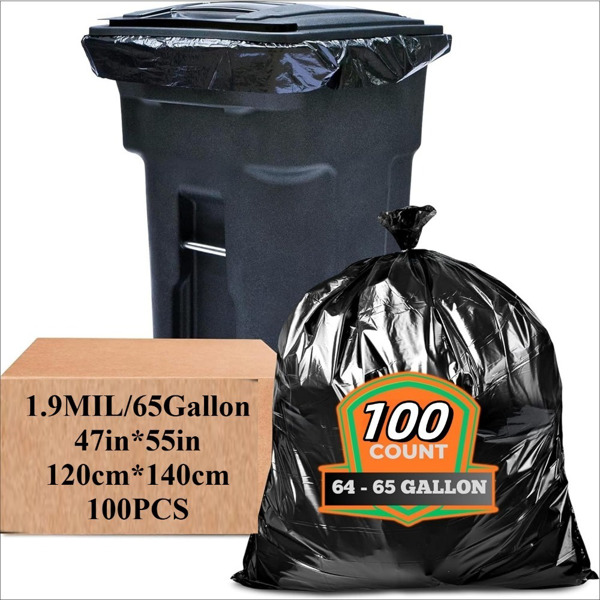 High capacity heavy-duty garbage bag: 1.9 MIL industrial strength, high capacity, heavy-duty, leak proof outdoor, industrial, household use -65 Gallon, 47 inches * 55 inches