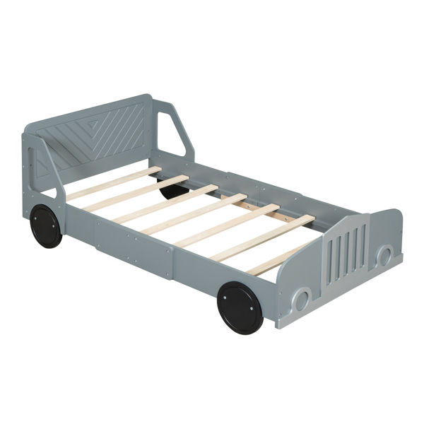 Twin Size Car-Shaped Platform Bed with Wheels,Gray