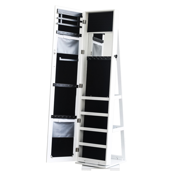360 Degree Rotation Full-Body Mirror Cabinet PVC Film Moisture-Proof Dressing Mirror Cabinet Super Storage Jewelry Storage Mirror Cabinet White