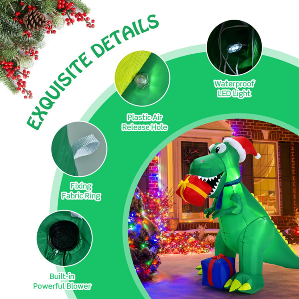 6 Feet Christmas Inflatable Dinosaur Christmas Decoration