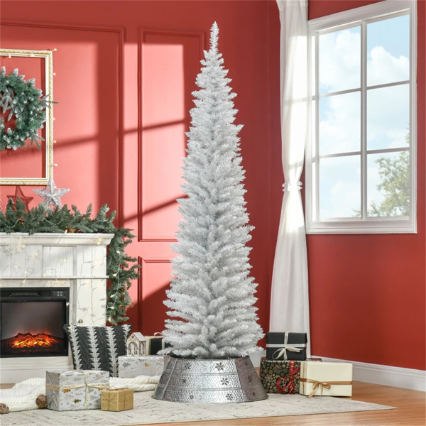 7 foot white Christmas tree with bracket