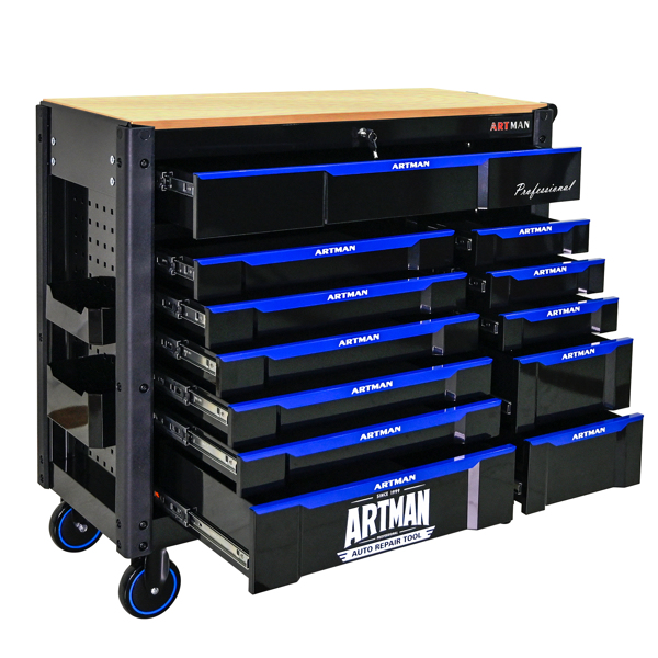 12-Layer Drawer Multi-purpose Tool Car, With Wheels, Wooden Countertops