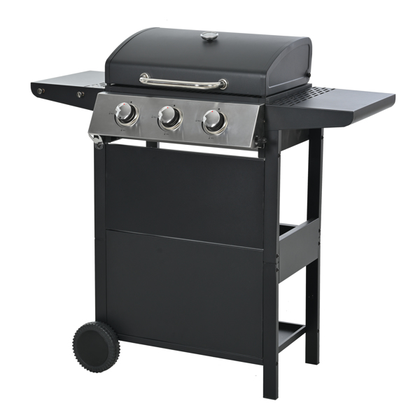 Propane Gas Grill 4 Burner Barbecue Grill, Stainless Steel 34,000 BTU Patio Garden Barbecue Grill with Two Shelves, Lid, Wheels and Bottle Opener