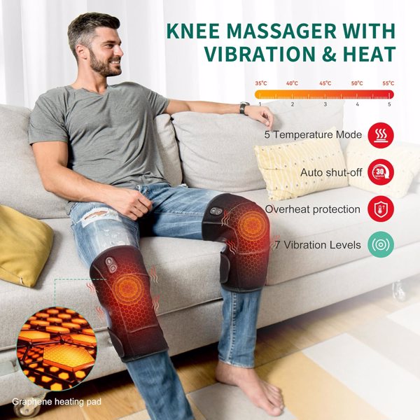 Heated Knee Massager with Vibration, Cordless Heating Pad for Knee Shoulder Elbow Stress Relief Deep Tissue, Knee Warmers Wrap, Heated Knee Pad for Men Women Elders(Banned by Amazon)