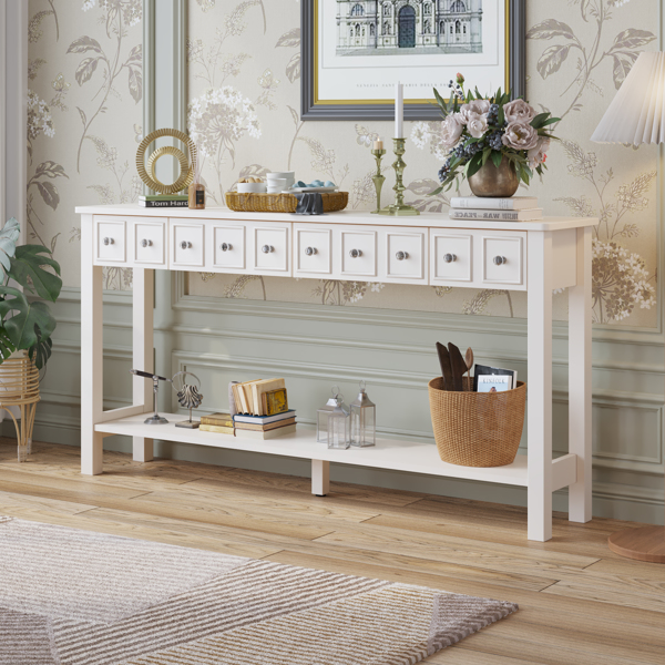 [Replace code:71522742]Long Console Table Entryway Table with Different Size Drawers and Bottom Shelf, White Narrow Storage Sofa Table for Entryway Hallway(White) Long Console Table 