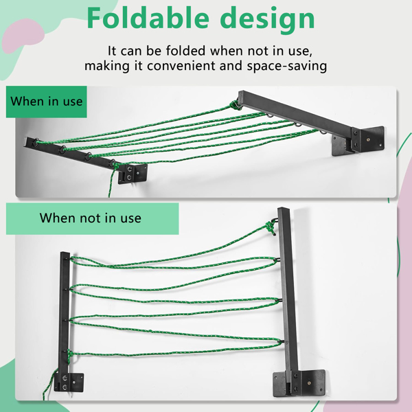 Wall mounted space saving 360 ° folding clothes hanger, foldable clothesline, suitable for heavy clothing and blankets, modern elegant black, suitable for balconies, bathrooms, outdoor drying