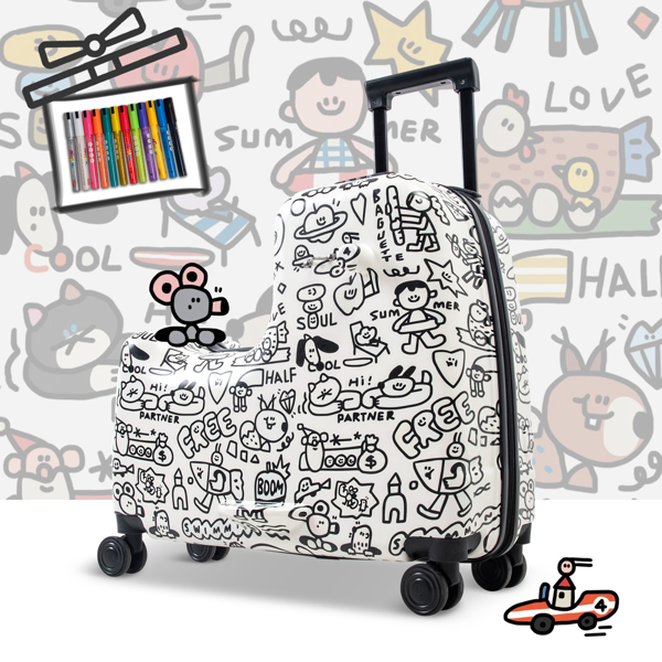 20 Inch Painting Hardside Suitcase, Personalize Decoration Travel Luggage for Kids & Adult, DIY Coloring Customize Carry on Luggage with Spinner Wheels