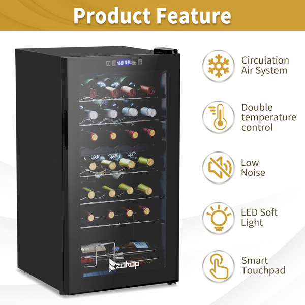 ZOKOP Dual Zone Wine and Beverage Refridgerator, 28 Bottle Wine Fridge with Independent Temperature Control & Glass Door, Freestanding Wine Cooler Chiller for Wine Champagne Beer