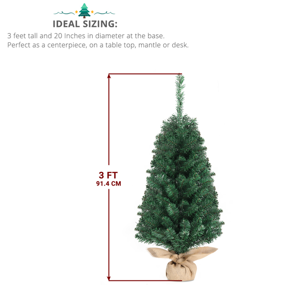 36 in Tabletop Artificial Mini Christmas Tree with Cloth Bag Base for Bedroom Table Desk Porch, Small Xmas Tree with 100 Branch Tips for Home Office Store Holiday Deco, Green