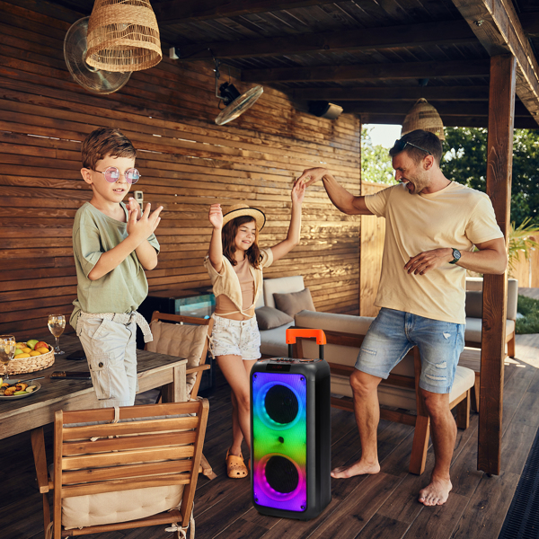 8in Wireless Portable Bluetooth Karaoke Speaker with TF/USB/AUX/FM/TWS, LED Disco Light, Bluetooth 5.0 for Outdoor Home Party