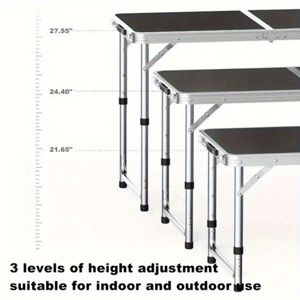 Multi functional aluminum folding table - adjustable, 48 inches, expandable handle. Suitable for indoor/outdoor use. Foldable, suitable for work and travel, with four chairs