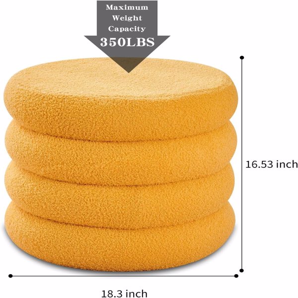 Round Storage Ottoman, Modern Sherpa Footstool, Teddy Vanity Stool with Flip-Top Tray, Makeup Chair for Home Decor, Upholstered Footrest for Living Room & Bedroom (Yellow)