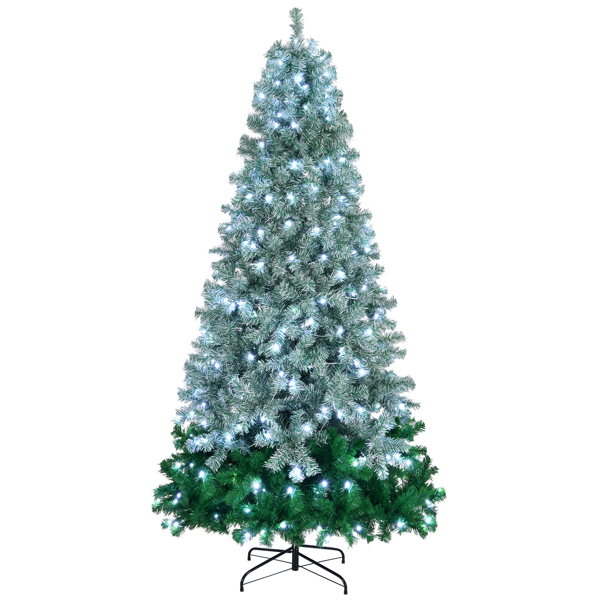 7.5 FT Gradient Design Pre-lit Artificial Christmas Tree, Hinged Xmas Pine Tree with 1200 Branch Tips, 300 Lights and Remote Control for Holiday Party Office Home, Green