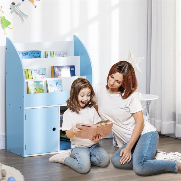 Blue Toy Storage Organizer,Freestanding Children Bookcase 