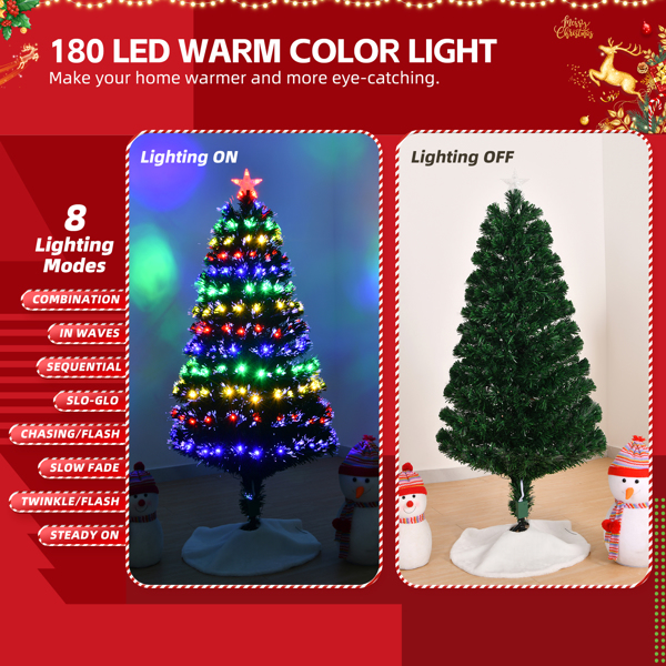 1.5m Pre-lit Christmas Tree, Artificial Fiber Optic Christmas Tree with Lighted Top Star, 180 LEDs and Branch Tips, Holiday Xmas Decoration Tree for Home Office Store Party, Green