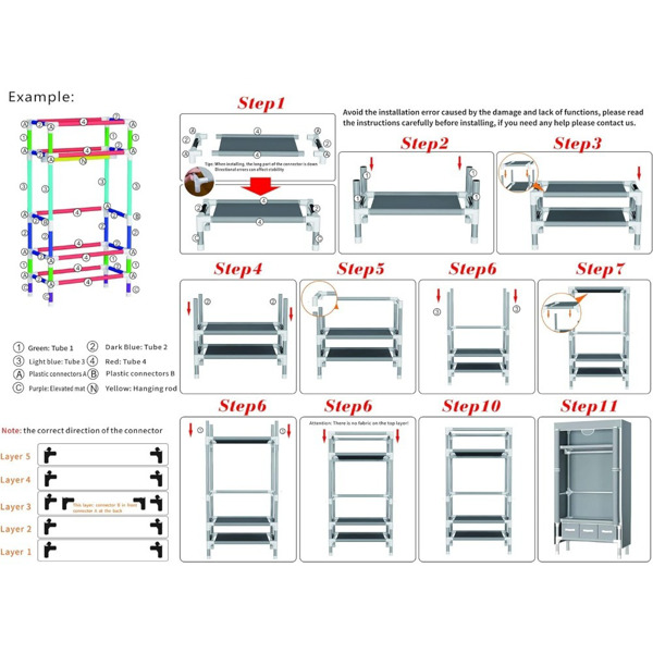 Portable Clothes Closet Rolling Door Wardrobe with Hanging Rack Non-Woven Fabric Storage Organizer with Three Drawer Boxes No-Tool Assembly - 35.4 x 17.7 x 67.0 in (Gray)