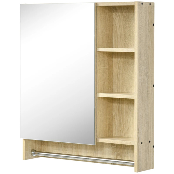 Wall mounted bathroom mirror cabinet with 3 storage shelves