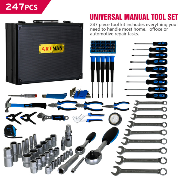 Combined Maintenance Tool Suitcase-247 pieces of Basic Home Maintenance Tool Set, General Machinery Tool Set