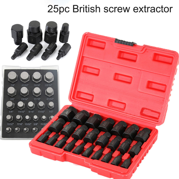 25 Piece Steel Durable Screw Extractor Kit, Easy To Remove Damaged Bolts and Screws - Extractor Removal Tool