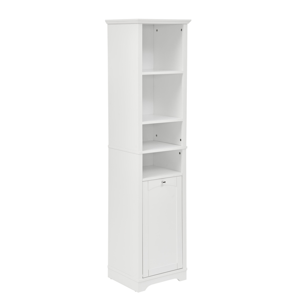 64" Tall Bathroom Storage Cabinet for Small Space, Floor Standing Cabinet for Living Room Bathroom Home Office Kitchen, 4 Adjustable Shelves & Laundry Hamper, Hidden Clothes Storage Space, White  