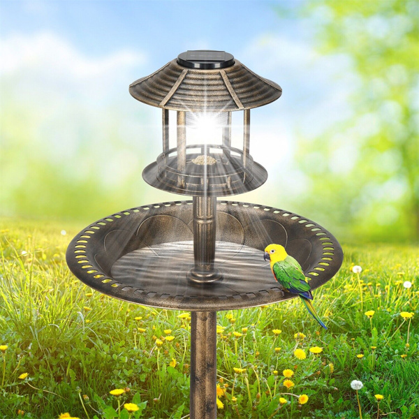   42"bird bath feeder with flowerpot base and Solar. Bronze 