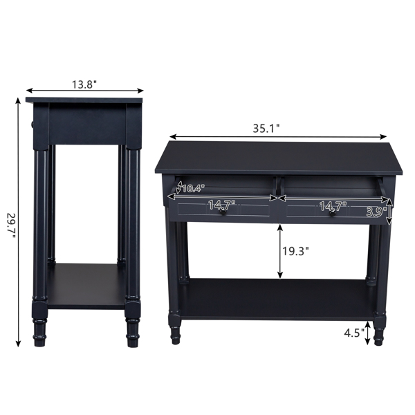 2-Tier Console Table with 2 Drawers， Console Tables for Entryway, Sofa Table with Storage Shelves, Entryway Table Behind Sofa Couch, for Living Room, Kitchen, Black