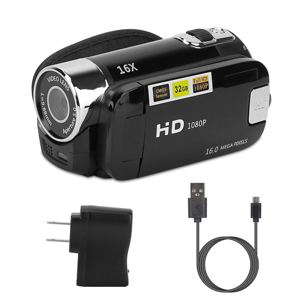 HD 1080P Digital Video Camcorder 2.7in 16X Zoom DV Camera 270° Rotation Rechargeable Kid Camera w/Fill Light Selfie