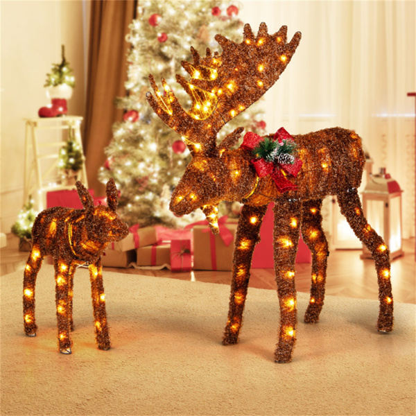 2-piece set lit moose Christmas decoration with LED lights