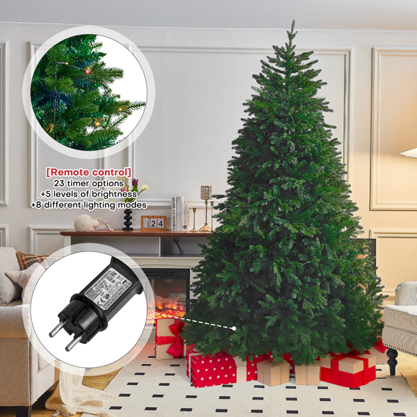 7.5ft Pre-Lit Spruce Artificial Holiday Christmas Tree for Home, Office, Party Decoration, Equipped with LED Lights, Easy Assembly, Fireproof PE+ PVC, Christmas, Living Room