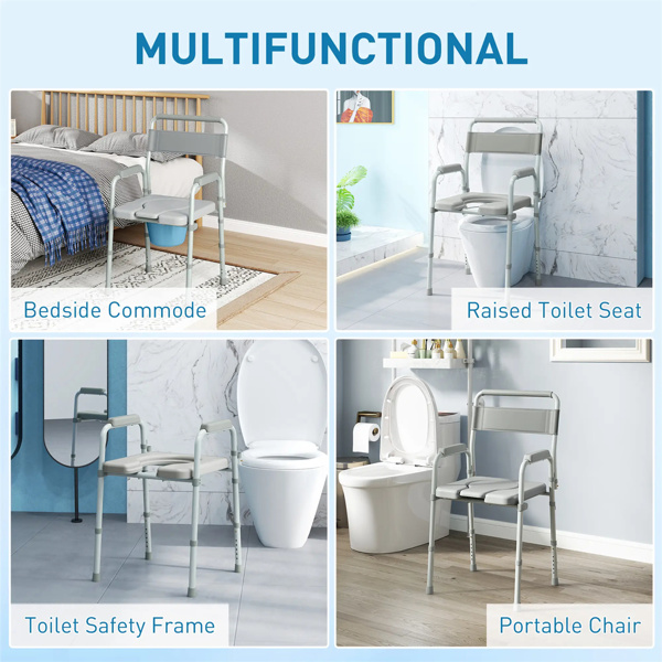 Grey multi-functional portable toilet chair with adjustable height