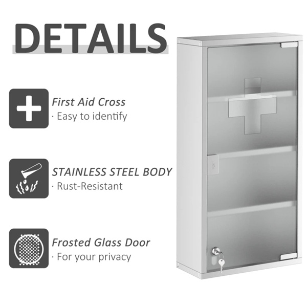 Lockable bathroom cabinet, 4-layer stainless steel medical wall box