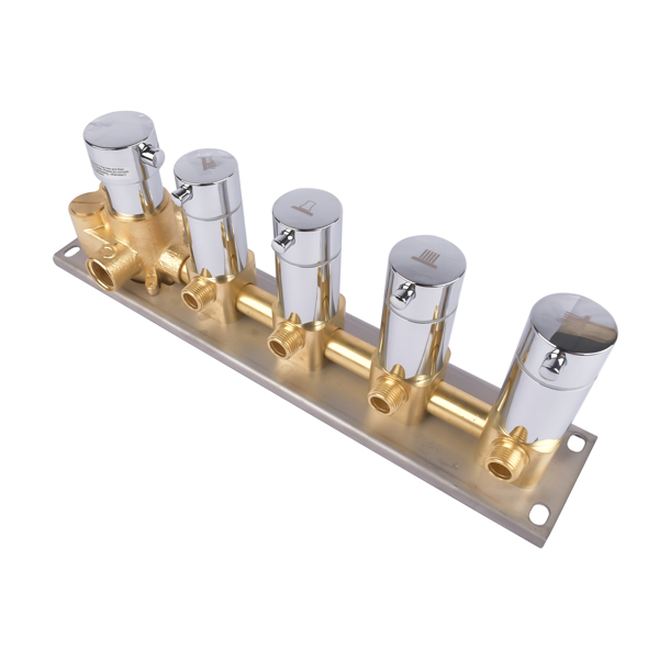 4-Function Silver Brass Shower Diverter Thermostatic Valve Shower Diverter Valve Constant Temperature Design Brass