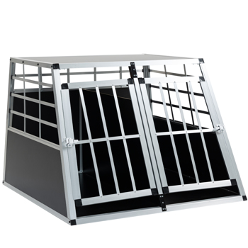 Double Doors <b style=\\'color:red\\'>Pet</b> Car Transport Cage Aluminium Puppy Travel Crate Box Trapezoidal Kennel Dog Cat